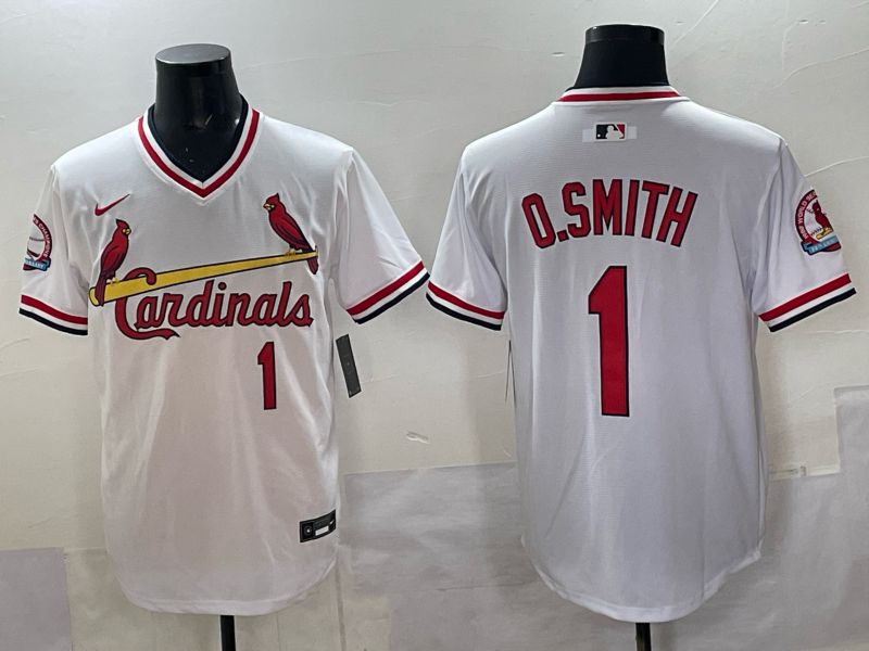 Men St.Louis Cardinals Nike 1 O.Smith White Throwback 2025 MLB Jersey 01